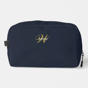 Clean Navy Blue Gold Monogram Accessories Dopp Kit