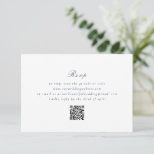 Clean Navy Blue QR Code Elegant Wedding RSVP Card