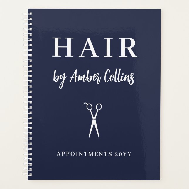 Clean Navy White Scissors Hair Stylist Appointment Planner (Front)