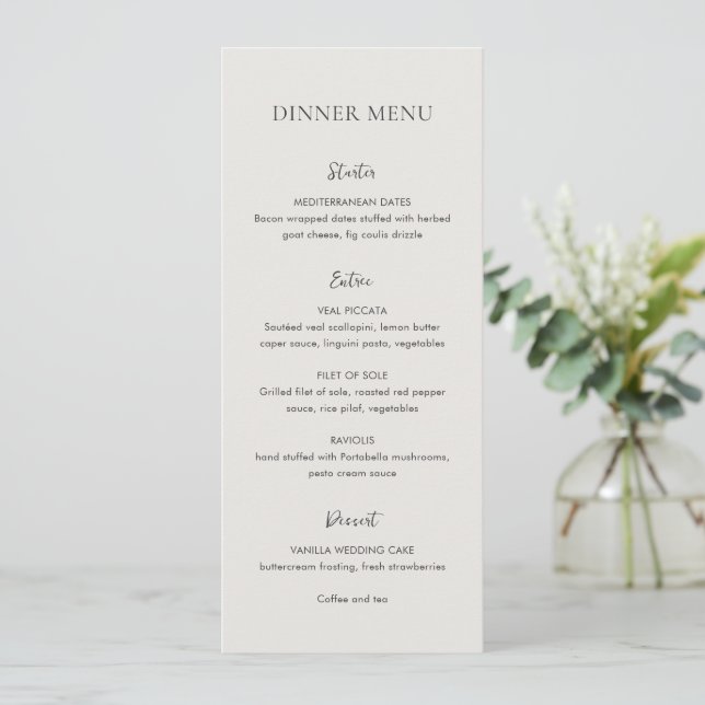 Clean Neutral Elegant Wedding Menu (Standing Front)