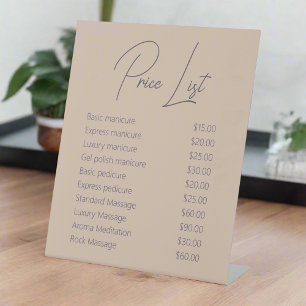Clean Neutral Price List Service Nail Spa Pedestal Sign