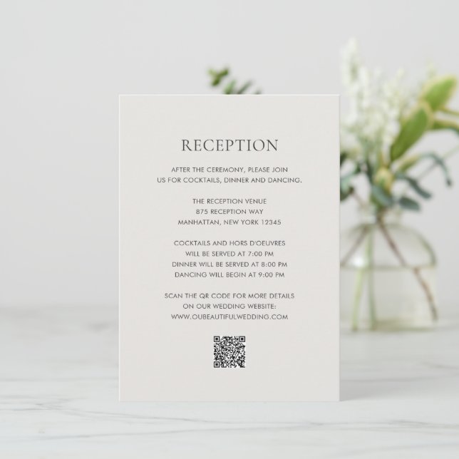 Clean Neutral QR Code Elegant Wedding Enclosure Card (Standing Front)