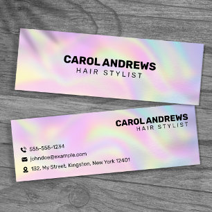 Clean Pastel Holographic Hairdresser Salon Mini Business Card