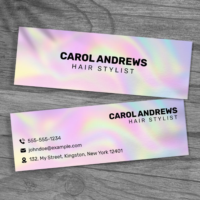 Clean Pastel Holographic Hairdresser Salon Mini Business Card (Creator Uploaded)