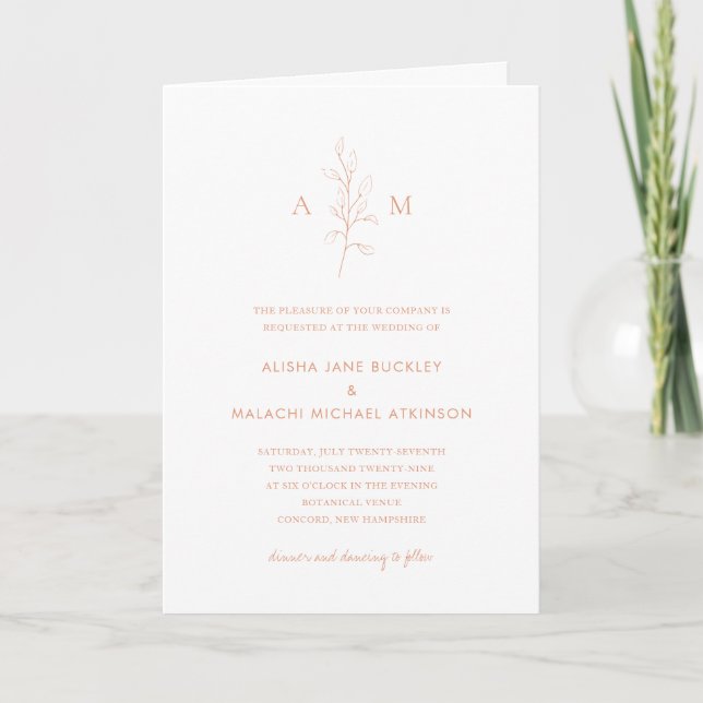 Clean Peach Botanical Photo Elegant Wedding Invitation (Front)