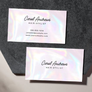 Clean Pearl Holographic Hairstylist Business Card