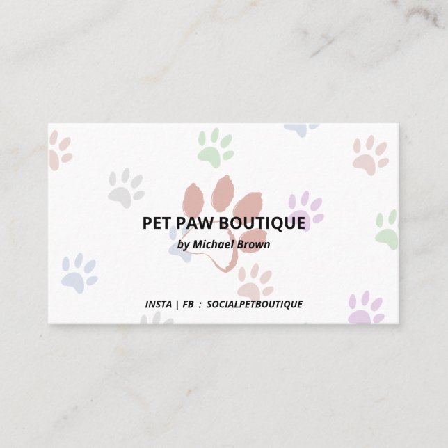 Clean Pet Paws Chic Stylish Business Card (Front)