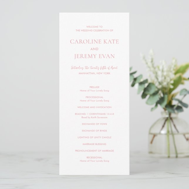 Clean Pink Elegant Wedding Programme (Standing Front)