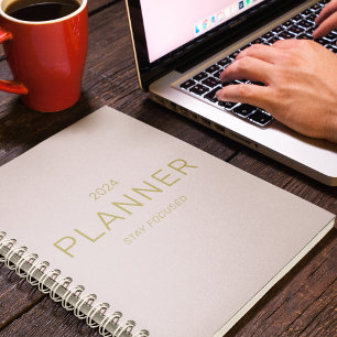 Clean Pink Gold Stay Focused 2024 Personal Weekly Planner