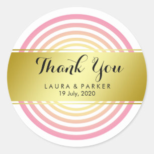 Clean Pink Yoga Circular Gold Thank You Wedding Classic Round Sticker