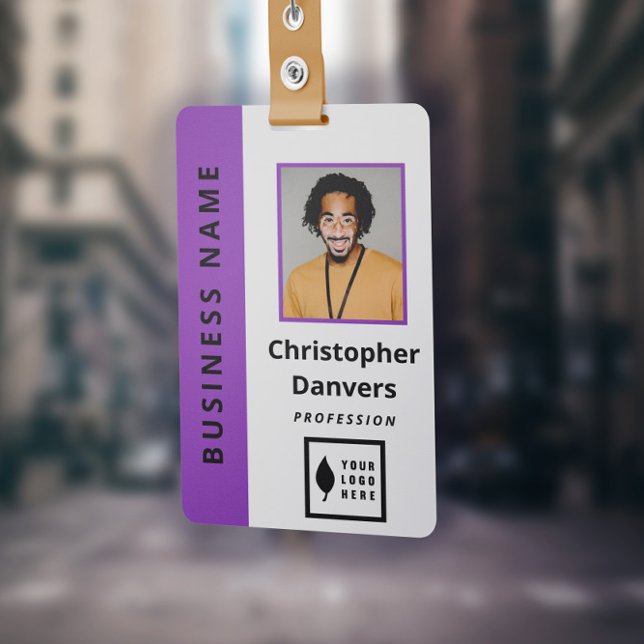 Clean Purple White Add Your Logo Office Employee ID Badge (Creator Uploaded)