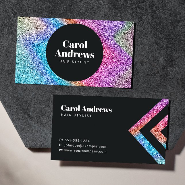 Clean Rainbow Glitter Holographic Hair Salon Business Card (Creator Uploaded)