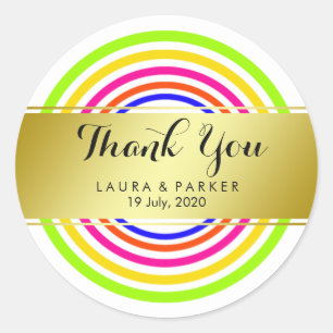 Clean Rainbow Yoga Circular Gold Thank You Wedding Classic Round Sticker