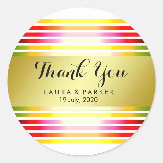 Clean Rainbow Yoga Circular Gold Thank You Wedding Classic Round Sticker (Front)