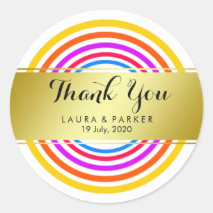 Clean Rainbow Yoga Circular Gold Thank You Wedding Classic Round Sticker