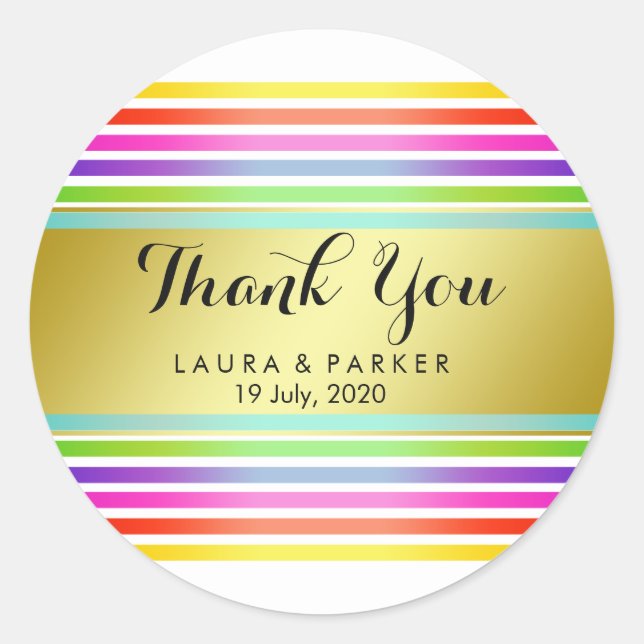 Clean Rainbow Yoga  Gold Thank You Wedding Classic Round Sticker (Front)