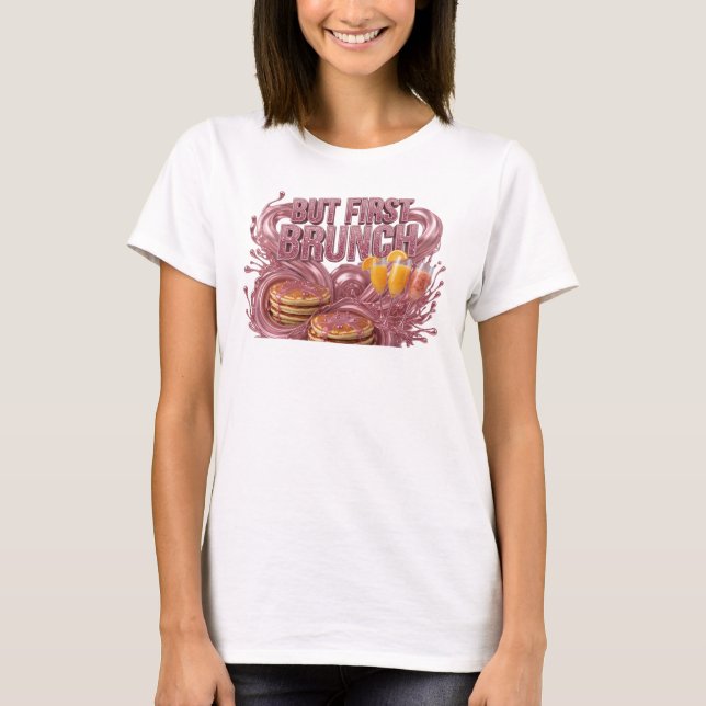 Clean Red BUT FIRST BRUNCH 3D Text Art T-Shirt (Front)