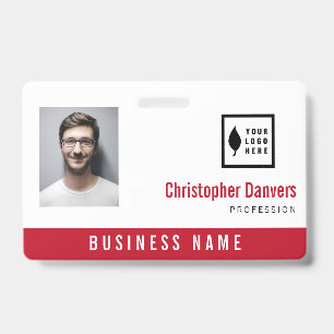 Clean Red White Add Your Logo Office Employee ID Badge