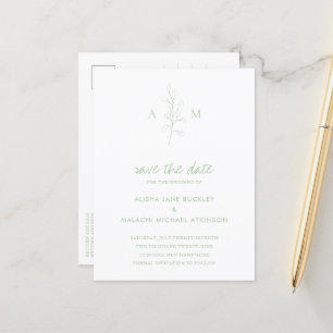 Clean Sage Green Botanical Wedding Save the Date Announcement Postcard