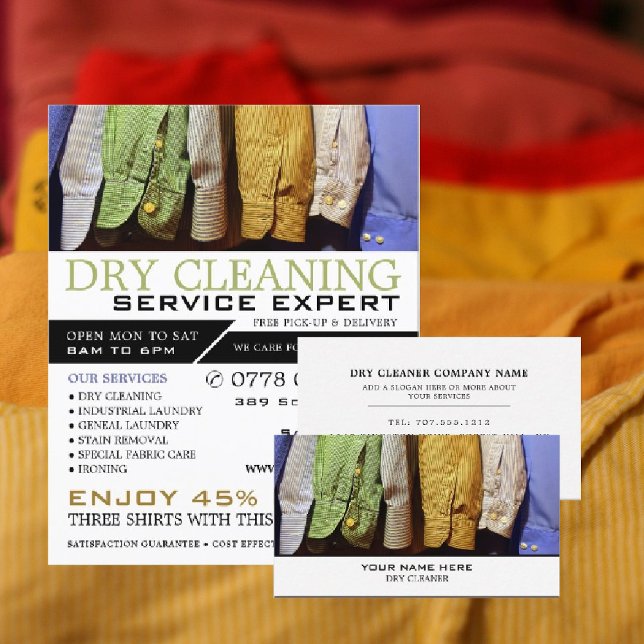 Clean Shirts, Dry Cleaners, Cleaning Service Business Card (Creator Uploaded)