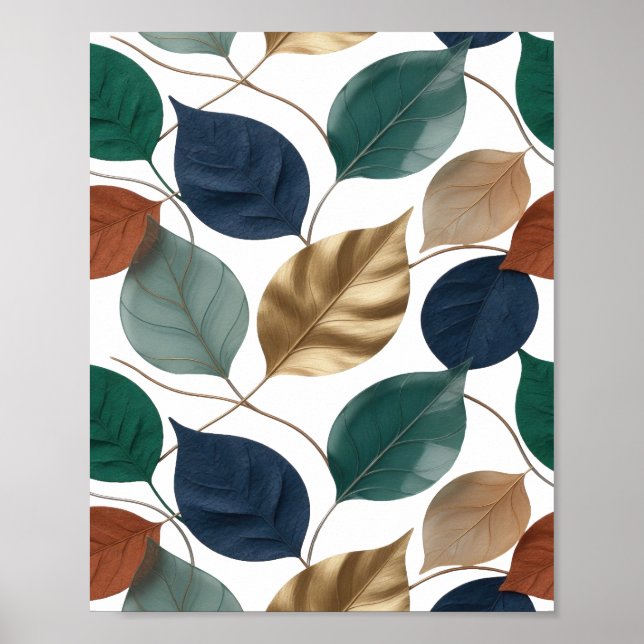 Clean Silver AUTUMN LEAVES Quote Design Poster (Front)