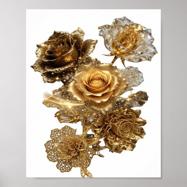 Clean Silver GOLDEN ROSES Poster (Front)