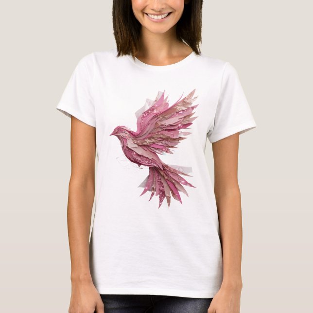 Clean Silver PINK BIRD Slogan Design T-Shirt (Front)