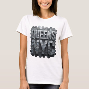 Clean Silver QUEENS NYC Artistic Motif T-Shirt