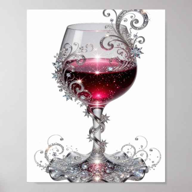 Clean Silver RED WINE GLASS Design Poster (Front)