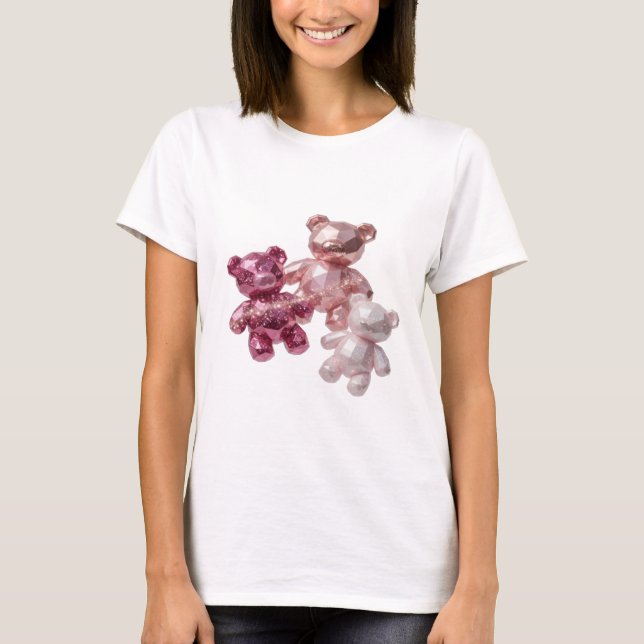 Clean Silver THREE PINK TEDDY BEARS Print T-Shirt (Front)