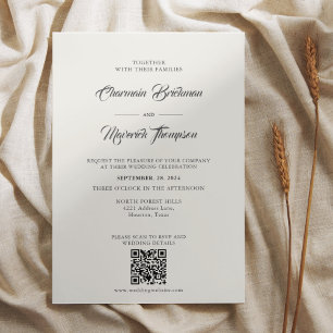 Clean Simple Beige Budget Wedding  Invitation
