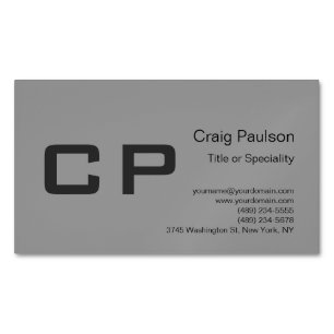 Clean Simple Grey Monogram Modern Magnetic Business Card