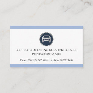 Clean Simple Minimalist Blue Border Auto Detailing Business Card