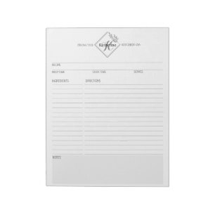Clean + Simple Monogram Recipe III Pages Notepad