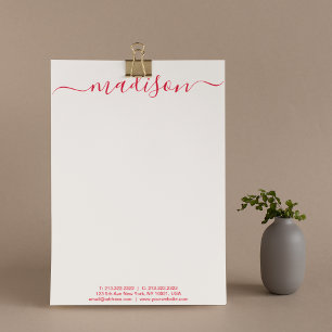 Clean Simple Pink & Red Typography Script Name Custom Letterhead