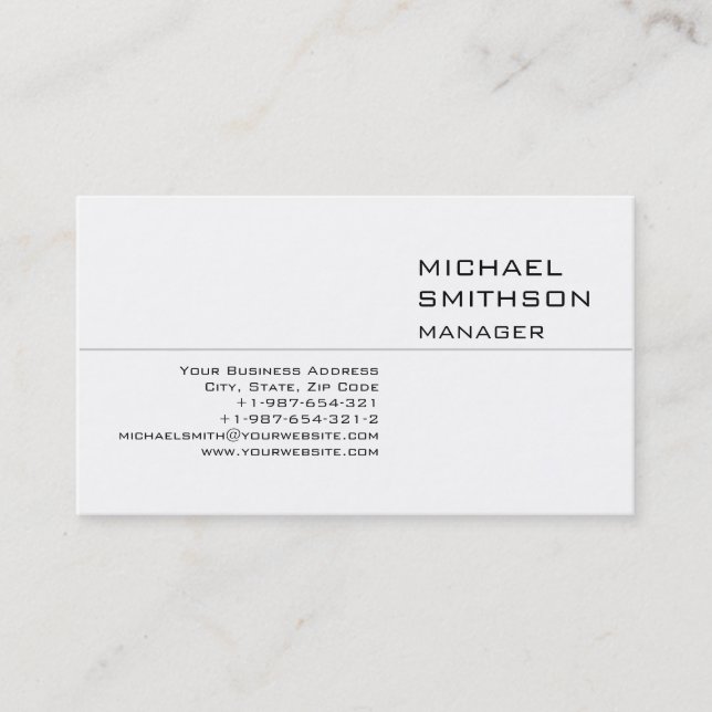 Clean Simple Plain Black White Business Card (Front)