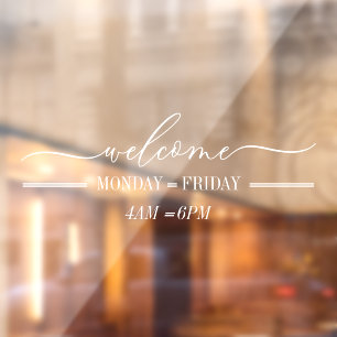 Clean Simple Welcome script day hours White