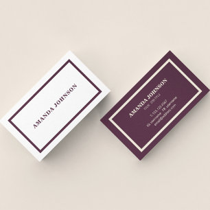 Clean Simple White & Purple Border Typography Font Business Card