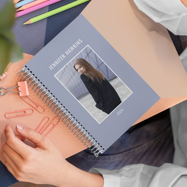 Clean Simple Women Photo Blue Grey Personal Planner (Creator Uploaded)