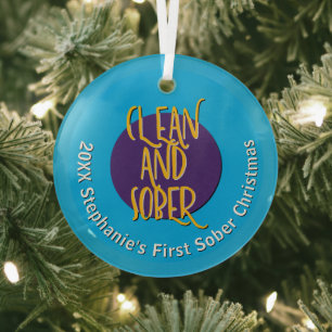 Clean & Sober Recovery Personalize Christmas 20XX Glass Tree Decoration