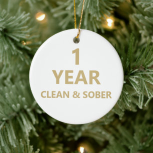 Clean & sober sobriety recovery keepsake Christmas Ceramic Tree Decoration