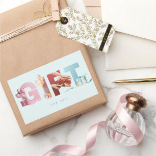 Clean Soft Sky Blue GIFT Photo Typography Large Rectangular Sticker