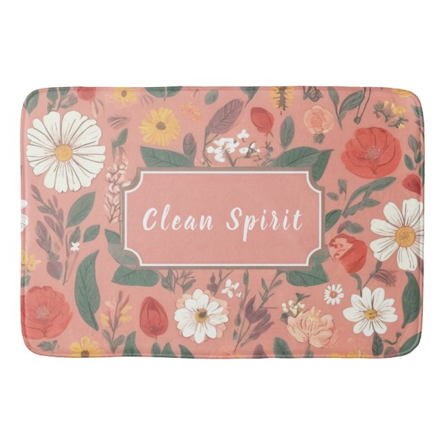 Clean Spirit Floral Pattern Bath Mat (Front)