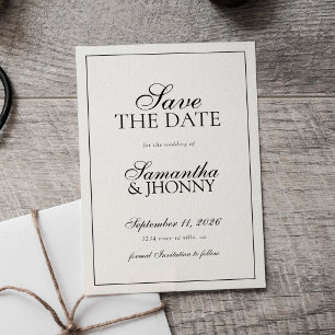 Clean Stylish Script Border Photo Wedding Magnetic Invitation