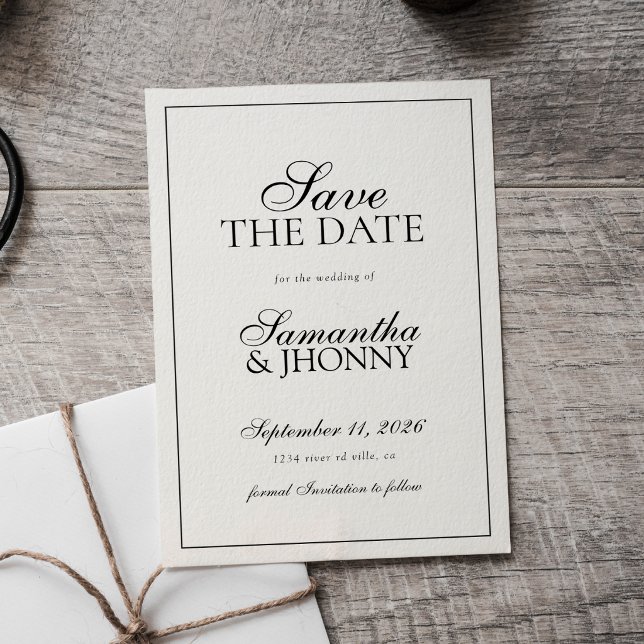 Clean Stylish Script Border Photo Wedding Magnetic Invitation (Creator Uploaded)