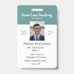 Clean Teal Homeschool Student ID Badge