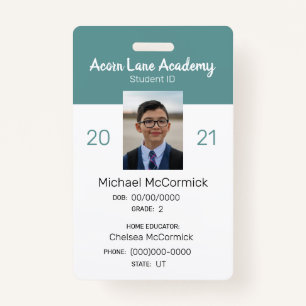 Clean Teal Homeschool Student ID Badge