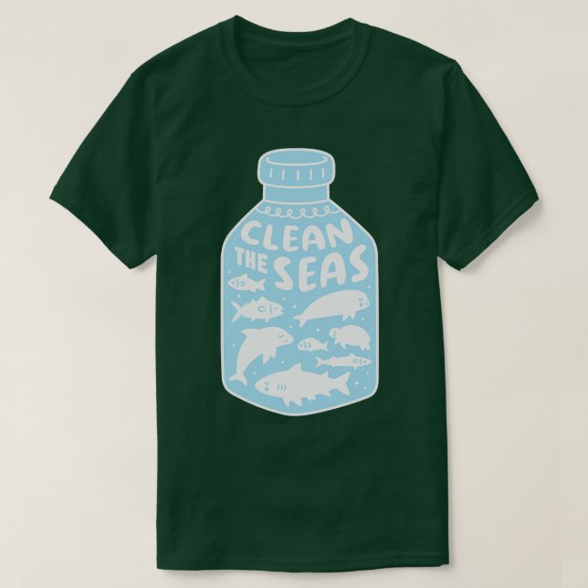 Clean The Seas Sad Ocean Animals Trapped In A Plas T-Shirt (Design Front)