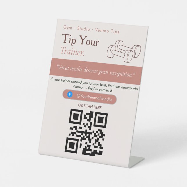 Clean Tip Your Trainer QR Code Sign | Venmo Tips (Front)