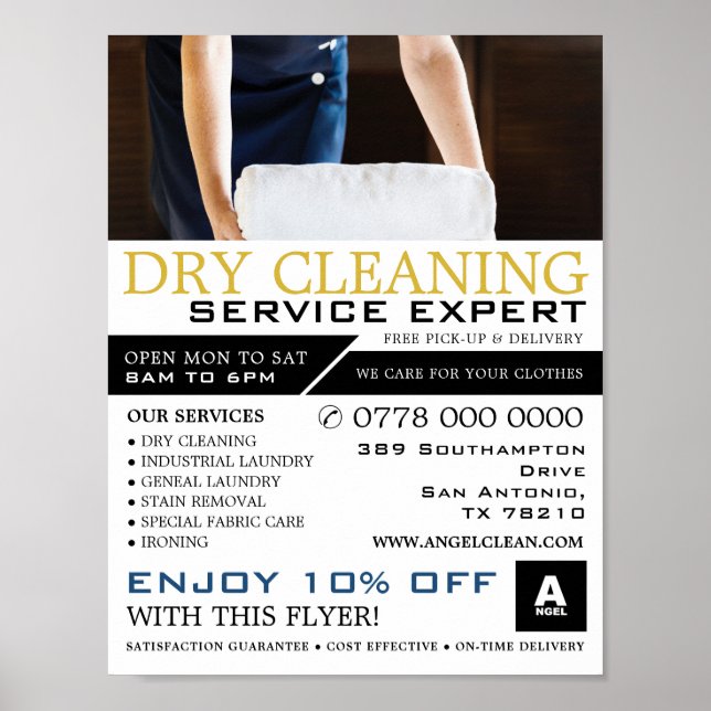 Clean Towels, Dry Cleaners, Cleaning Advertising Poster (Front)